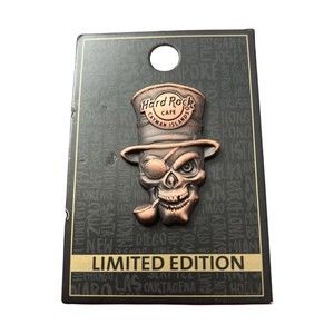 Hard Rock Cafe Pin: CAYMAN ISLAND 3D Skull top hat stem punk copper lapel pirate